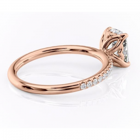 Inel de logodnă Jessamine din aur Rose 14kt cu moissanite tăietură pernă – Montură pavé rafinată pentru profil înalt | Personalizează și configurează gratuit online [2]