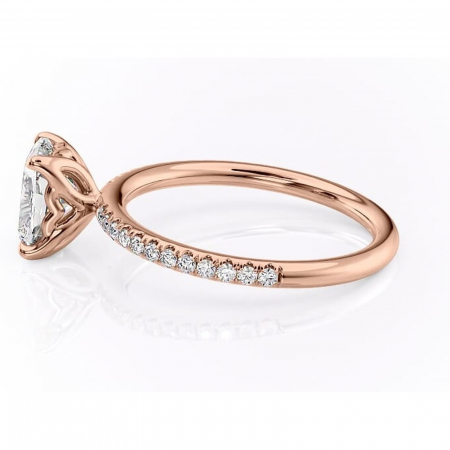 Inel de logodnă Jessamine din aur Rose 14kt cu moissanite tăietură pernă – Montură pavé rafinată pentru profil înalt | Personalizează și configurează gratuit online [5]