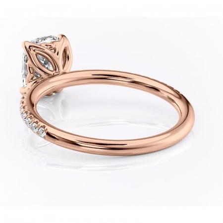 Inel de logodnă Jessamine din aur Rose 14kt cu moissanite tăietură pernă – Montură pavé rafinată pentru profil înalt | Personalizează și configurează gratuit online [3]