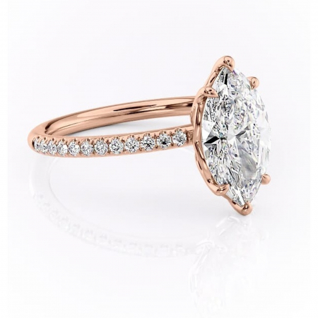 Marquise - Inel de logodnă Jessamine din aur Rose 18kt cu moissanite tăietură marquise – Montură pavé rafinată pentru profil înalt | Personalizează și configurează gratuit online
