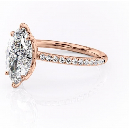 Inel de logodnă Jessamine din aur Rose 14kt cu moissanite tăietură marquise – Montură pavé rafinată pentru profil înalt | Personalizează și configurează gratuit online [6]