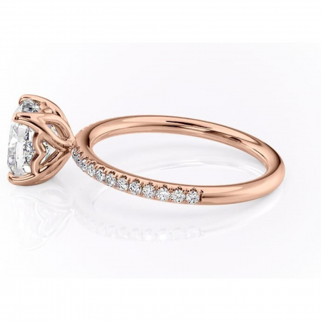 Inel de logodnă Jessamine din aur Rose 18kt cu moissanite tăietură pernă – Montură pavé rafinată pentru profil înalt | Personalizează și configurează gratuit online [5]