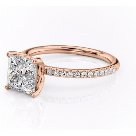 Inel de logodnă Jessamine din aur Rose 18kt cu moissanite tăietură princess – Montură pavé rafinată pentru profil înalt | Personalizează și configurează gratuit online [6]
