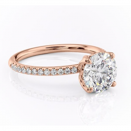 Aur roz - Inel de logodnă Jessamine din aur Rose 14kt cu moissanite tăietură rotundă – Montură pavé rafinată pentru profil înalt | Personalizează și configurează gratuit online