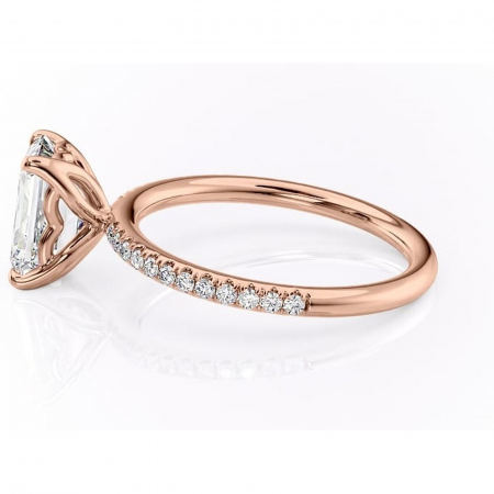 Inel de logodnă Jessamine din aur Rose 14kt cu moissanite tăietură smarald – Montură pavé rafinată pentru profil înalt | Personalizează și configurează gratuit online [5]