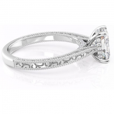 Inel de logodnă Jovie din aur Alb 14kt cu moissanite tăietură pernă – Halo ascuns rafinată pentru profil înalt | Personalizează și configurează gratuit online [1]