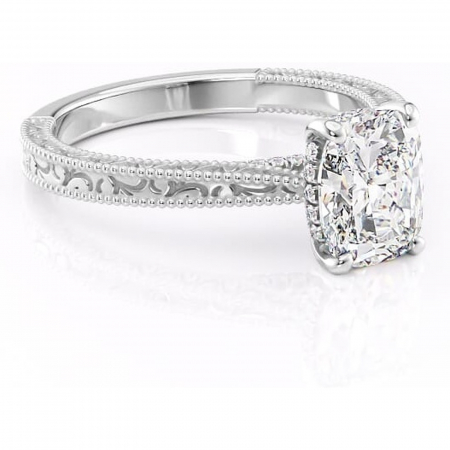 Pernă alungită - Inel de logodnă Jovie din aur Alb 14kt cu moissanite tăietură pernă – Halo ascuns rafinată pentru profil înalt | Personalizează și configurează gratuit online