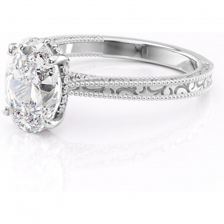 Inel de logodnă Jovie din aur Alb 14kt cu moissanite tăietură ovală – Halo ascuns rafinată pentru profil înalt | Personalizează și configurează gratuit online [6]