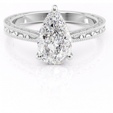 Inel de logodnă Jovie din aur Alb 18kt cu moissanite tăietură pară – Halo ascuns rafinată pentru profil înalt | Personalizează și configurează gratuit online [5]