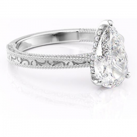 18K - Inel de logodnă Jovie din aur Alb 18kt cu moissanite tăietură pară – Halo ascuns rafinată pentru profil înalt | Personalizează și configurează gratuit online