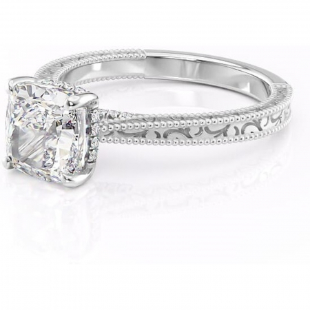 Inel de logodnă Jovie din aur Alb 18kt cu moissanite tăietură pernă – Halo ascuns rafinată pentru profil înalt | Personalizează și configurează gratuit online [6]