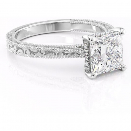 18K - Inel de logodnă Jovie din aur Alb 18kt cu moissanite tăietură princess – Halo ascuns rafinată pentru profil înalt | Personalizează și configurează gratuit online