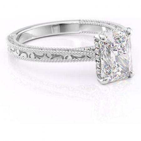 18K - Inel de logodnă Jovie din aur Alb 18kt cu moissanite tăietură radiantă – Halo ascuns rafinată pentru profil înalt | Personalizează și configurează gratuit online