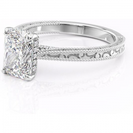 Inel de logodnă Jovie din aur Alb 14kt cu moissanite tăietură radiantă – Halo ascuns rafinată pentru profil înalt | Personalizează și configurează gratuit online [6]