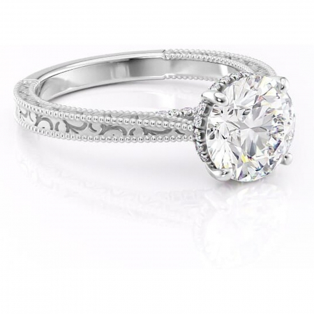 Halo - Inel de logodnă Jovie din aur Alb 14kt cu moissanite tăietură rotundă – Halo ascuns rafinată pentru profil înalt | Personalizează și configurează gratuit online