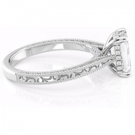 Inel de logodnă Jovie din aur Alb 14kt cu moissanite tăietură smarald – Halo ascuns rafinată pentru profil înalt | Personalizează și configurează gratuit online [1]