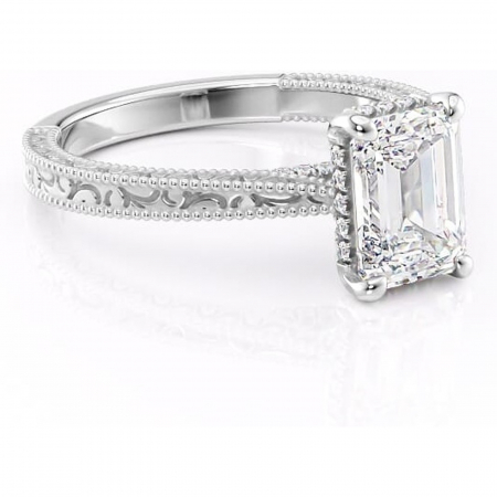 18K - Inel de logodnă Jovie din aur Alb 18kt cu moissanite tăietură smarald – Halo ascuns rafinată pentru profil înalt | Personalizează și configurează gratuit online