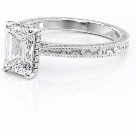 Inel de logodnă Jovie din aur Alb 14kt cu moissanite tăietură smarald – Halo ascuns rafinată pentru profil înalt | Personalizează și configurează gratuit online [6]