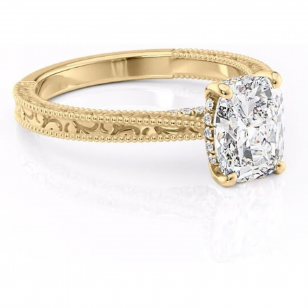 Pernă alungită - Inel de logodnă Jovie din aur Galben 14kt cu moissanite tăietură pernă – Halo ascuns rafinată pentru profil înalt | Personalizează și configurează gratuit online