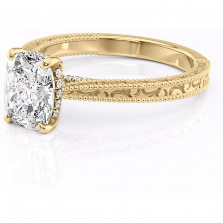 Inel de logodnă Jovie din aur Galben 14kt cu moissanite tăietură pernă – Halo ascuns rafinată pentru profil înalt | Personalizează și configurează gratuit online [6]