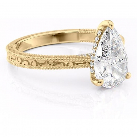 18K - Inel de logodnă Jovie din aur Galben 18kt cu moissanite tăietură pară – Halo ascuns rafinată pentru profil înalt | Personalizează și configurează gratuit online