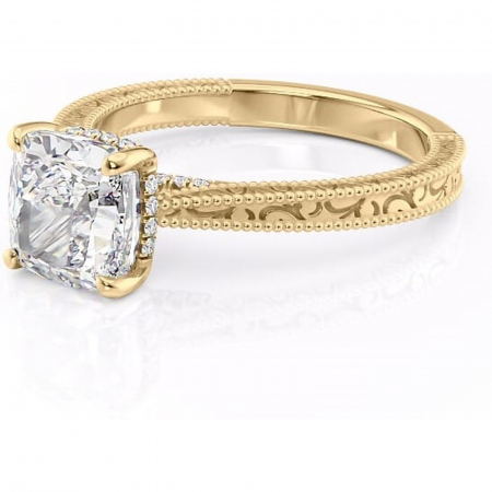 Inel de logodnă Jovie din aur Galben 18kt cu moissanite tăietură pernă – Halo ascuns rafinată pentru profil înalt | Personalizează și configurează gratuit online [6]