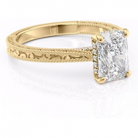 18K - Inel de logodnă Jovie din aur Galben 18kt cu moissanite tăietură radiantă – Halo ascuns rafinată pentru profil înalt | Personalizează și configurează gratuit online