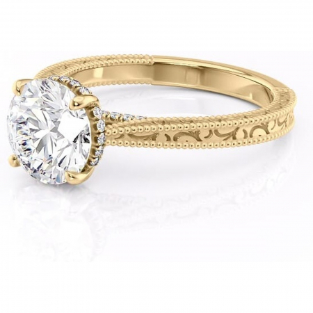 Inel de logodnă Jovie din aur Galben 14kt cu moissanite tăietură rotundă – Halo ascuns rafinată pentru profil înalt | Personalizează și configurează gratuit online [6]