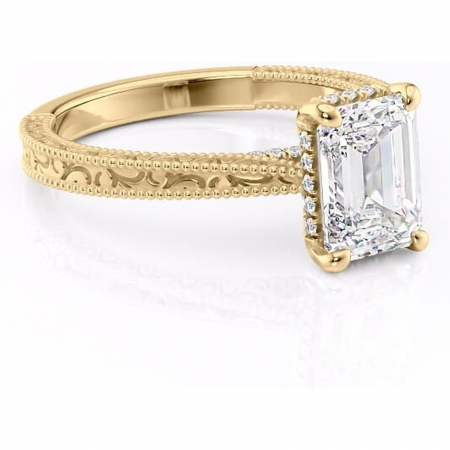 14K - Inel de logodnă Jovie din aur Galben 14kt cu moissanite tăietură smarald – Halo ascuns rafinată pentru profil înalt | Personalizează și configurează gratuit online