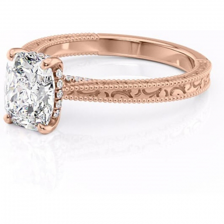 Inel de logodnă Jovie din aur Rose 14kt cu moissanite tăietură pernă – Halo ascuns rafinată pentru profil înalt | Personalizează și configurează gratuit online [6]