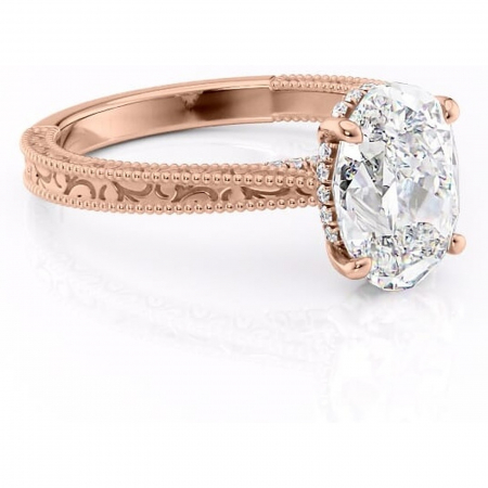 14K - Inel de logodnă Jovie din aur Rose 14kt cu moissanite tăietură ovală – Halo ascuns rafinată pentru profil înalt | Personalizează și configurează gratuit online