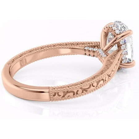 Inel de logodnă Jovie din aur Rose 14kt cu moissanite tăietură ovală – Halo ascuns rafinată pentru profil înalt | Personalizează și configurează gratuit online [2]