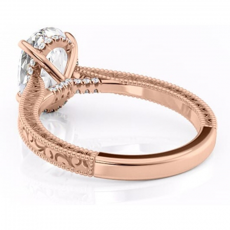 Inel de logodnă Jovie din aur Rose 14kt cu moissanite tăietură ovală – Halo ascuns rafinată pentru profil înalt | Personalizează și configurează gratuit online [3]