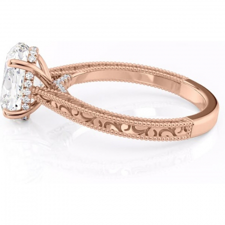 Inel de logodnă Jovie din aur Rose 14kt cu moissanite tăietură ovală – Halo ascuns rafinată pentru profil înalt | Personalizează și configurează gratuit online [5]