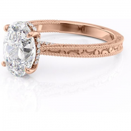 Inel de logodnă Jovie din aur Rose 14kt cu moissanite tăietură ovală – Halo ascuns rafinată pentru profil înalt | Personalizează și configurează gratuit online [6]