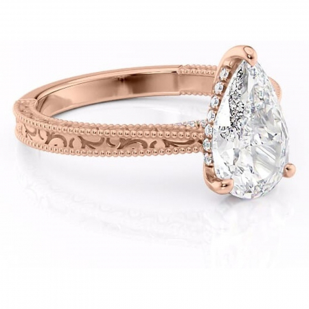 18K - Inel de logodnă Jovie din aur Rose 18kt cu moissanite tăietură pară – Halo ascuns rafinată pentru profil înalt | Personalizează și configurează gratuit online