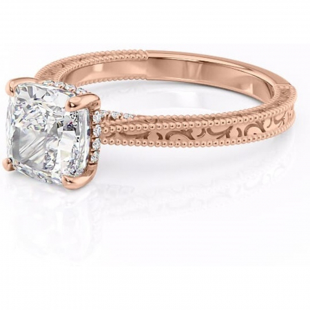 Inel de logodnă Jovie din aur Rose 18kt cu moissanite tăietură pernă – Halo ascuns rafinată pentru profil înalt | Personalizează și configurează gratuit online [6]