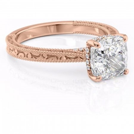 Pernă - Inel de logodnă Jovie din aur Rose 18kt cu moissanite tăietură pernă – Halo ascuns rafinată pentru profil înalt | Personalizează și configurează gratuit online