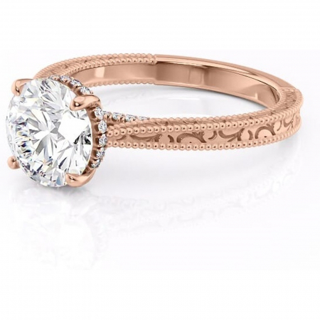 Inel de logodnă Jovie din aur Rose 14kt cu moissanite tăietură rotundă – Halo ascuns rafinată pentru profil înalt | Personalizează și configurează gratuit online [6]