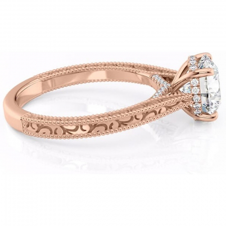 Inel de logodnă Jovie din aur Rose 14kt cu moissanite tăietură rotundă – Halo ascuns rafinată pentru profil înalt | Personalizează și configurează gratuit online [1]