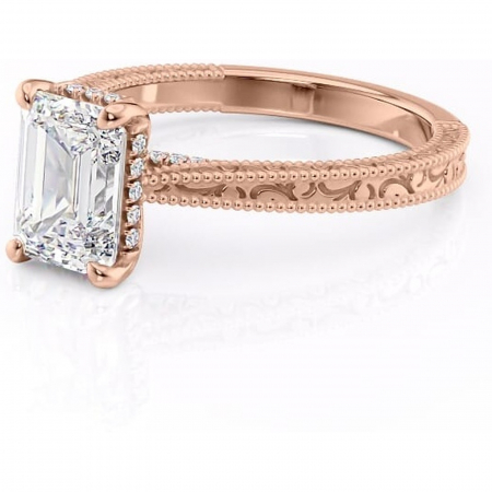 Inel de logodnă Jovie din aur Rose 14kt cu moissanite tăietură smarald – Halo ascuns rafinată pentru profil înalt | Personalizează și configurează gratuit online [6]