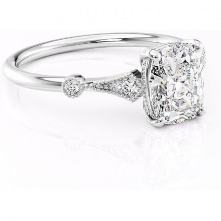 Pernă alungită - Inel de logodnă Lacey din aur Alb 14kt cu moissanite tăietură asscher – Pietre laterale rafinată pentru profil înalt | Personalizează și configurează gratuit online