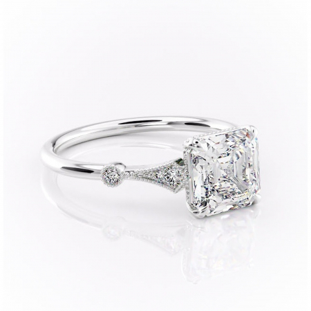 Asscher - Inel de logodnă Lacey din aur Alb 14kt cu moissanite tăietură asscher – Pietre laterale rafinată pentru profil înalt | Personalizează și configurează gratuit online