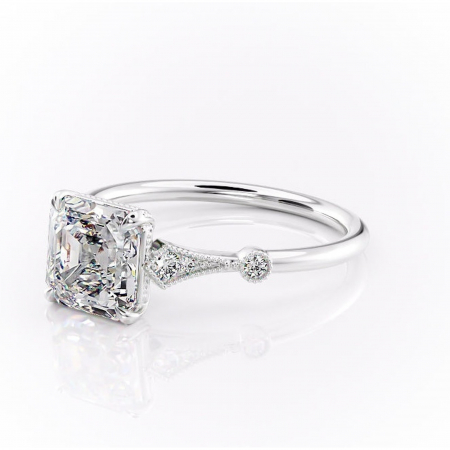 Inel de logodnă Lacey din aur Alb 14kt cu moissanite tăietură asscher – Pietre laterale rafinată pentru profil înalt | Personalizează și configurează gratuit online [6]