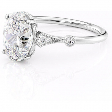 Inel de logodnă Lacey din aur Alb 14kt cu moissanite tăietură ovală – Pietre laterale rafinată pentru profil înalt | Personalizează și configurează gratuit online [6]