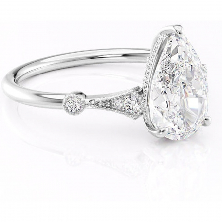 18K - Inel de logodnă Lacey din aur Alb 18kt cu moissanite tăietură pară – Pietre laterale rafinată pentru profil înalt | Personalizează și configurează gratuit online