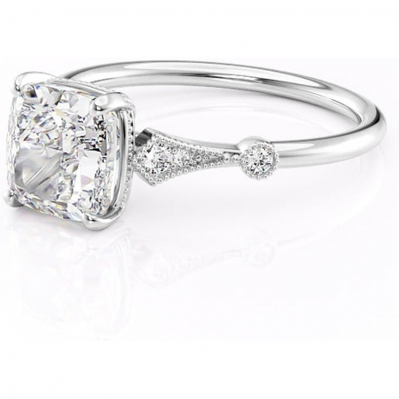Inel de logodnă Lacey din aur Alb 14kt cu moissanite tăietură pernă – Pietre laterale rafinată pentru profil înalt | Personalizează și configurează gratuit online [6]
