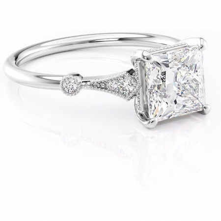 18K - Inel de logodnă Lacey din aur Alb 18kt cu moissanite tăietură princess – Pietre laterale rafinată pentru profil înalt | Personalizează și configurează gratuit online