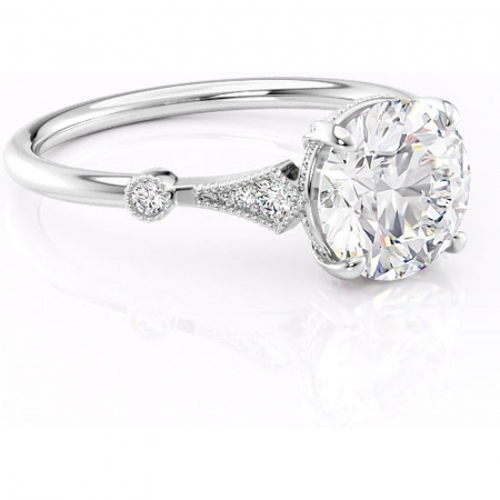 Halo - Inel de logodnă Lacey din aur Alb 14kt cu moissanite tăietură rotundă – Pietre laterale rafinată pentru profil înalt | Personalizează și configurează gratuit online