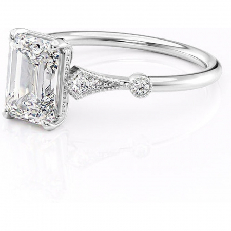 Inel de logodnă Lacey din aur Alb 18kt cu moissanite tăietură smarald – Pietre laterale rafinată pentru profil înalt | Personalizează și configurează gratuit online [6]
